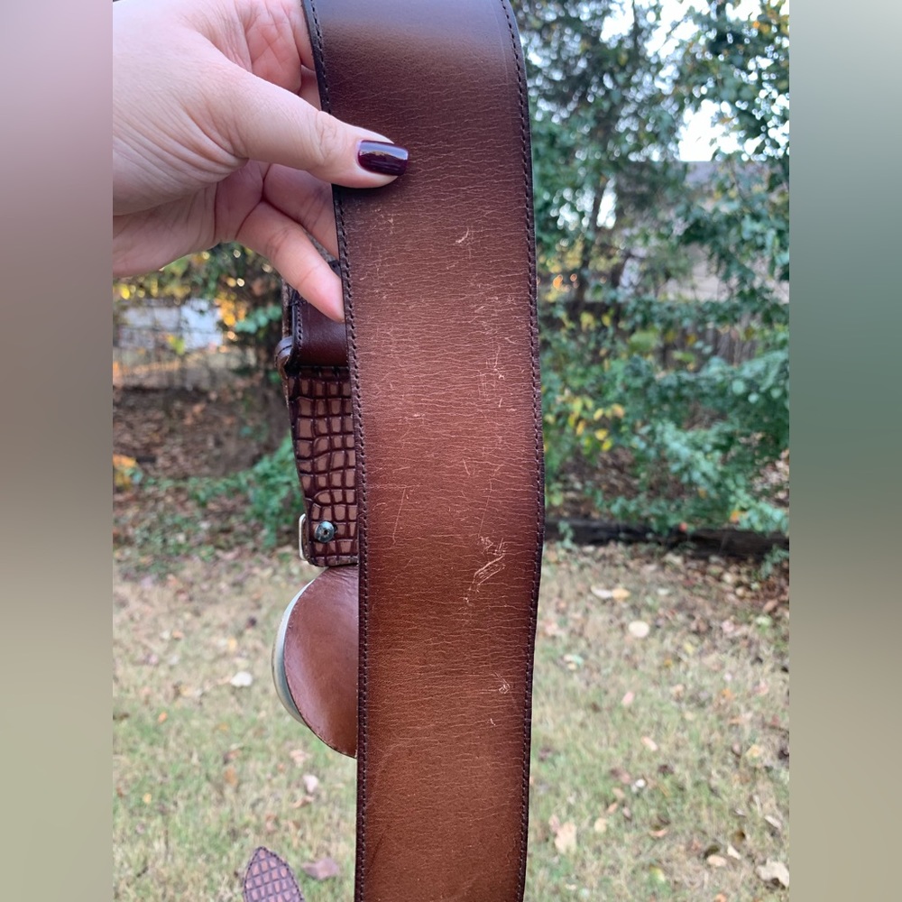 Vintage Oversized Leather Belt with Ornate Buckle - Picture 14 of 16